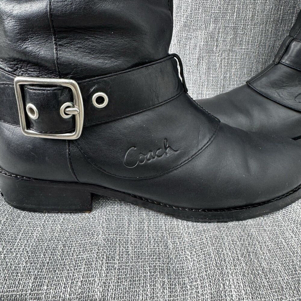Coach Jordan Black Leather Moto Biker Boots Multi Buckle Tall Riding Boot 8.5 B - Picture 2 of 9